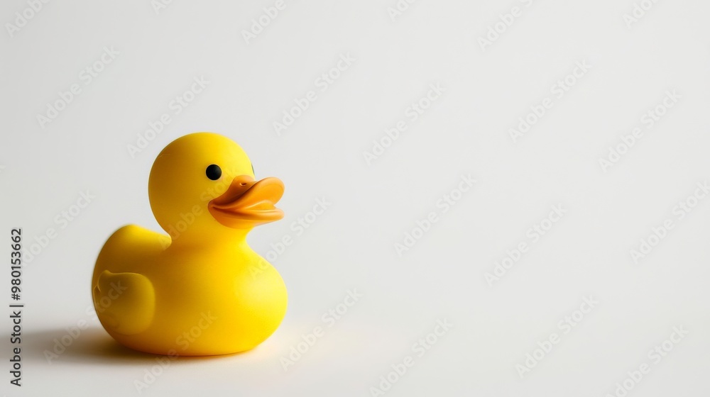 Bright yellow rubber duck on a pristine white background Bright yellow rubber duck on a pristine white background