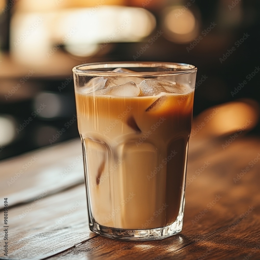 Refreshing iced coffee with whipped cream in café Refreshing iced coffee with whipped cream in café