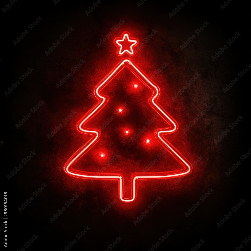 Minimalist glowing neon Christmas tree on black background Minimalist glowing neon Christmas tree on black background
