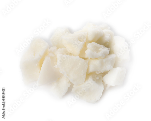 Sample of natural shea butter isolated on white, top view