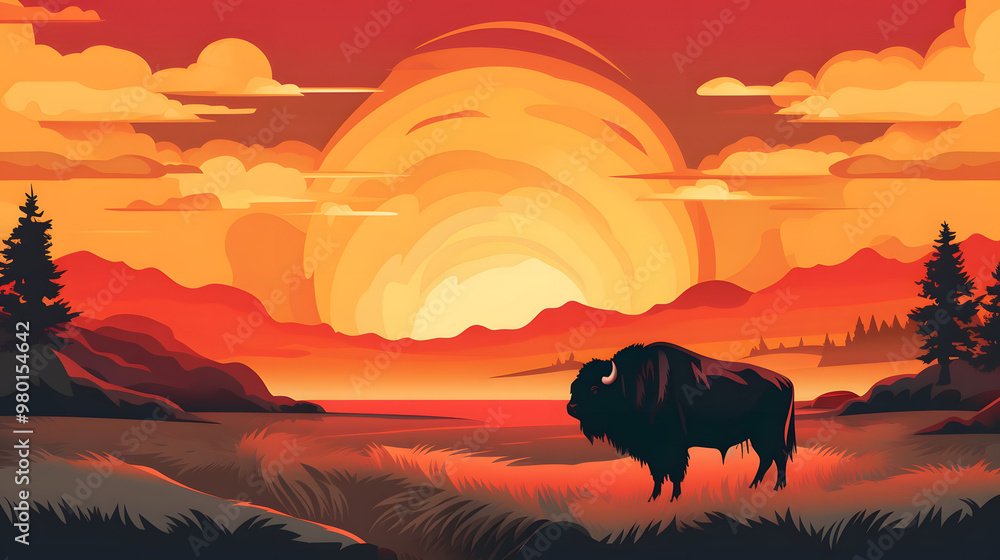 Fototapeta premium Buffalo In nature illustration vector