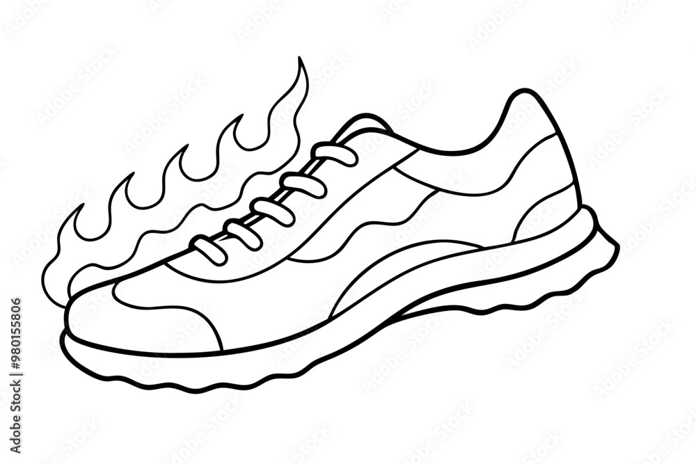Fiery running shoes line art vector, Running Shoes silhouette vector Illustration Fiery running shoes line art vector, Running Shoes silhouette vector Illustration