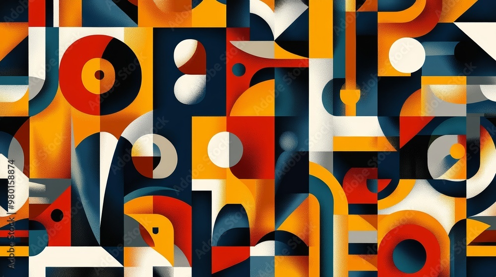 Vibrant Cubist Folk Art Harmony | Abstract Geometric Pattern Design Vibrant Cubist Folk Art Harmony | Abstract Geometric Pattern Design