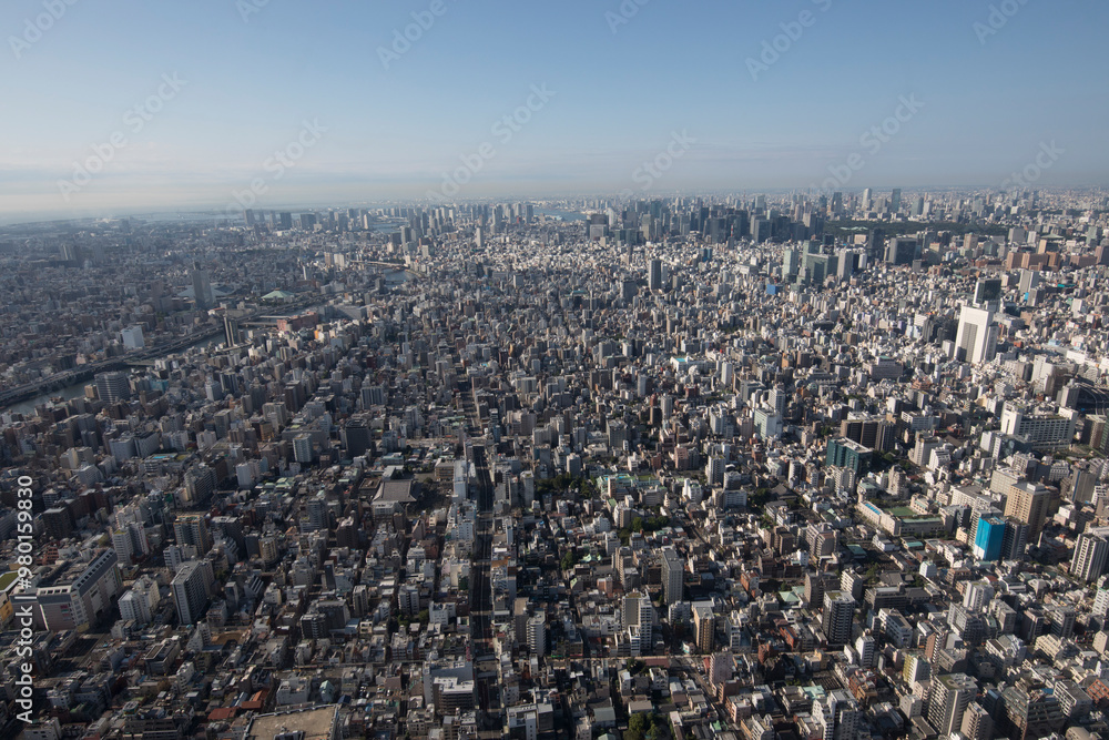 TOKYO - SEPT. 2017: Aerial view of population density in Tokyo prefecture Sept. 2017. TOKYO - SEPT. 2017: Aerial view of population density in Tokyo prefecture Sept. 2017.