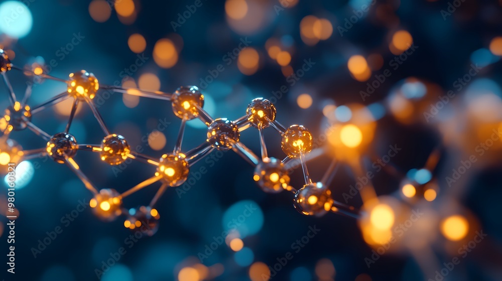 Abstract Molecular Structure with Glowing Spheres and Defocused Lights Abstract Molecular Structure with Glowing Spheres and Defocused Lights