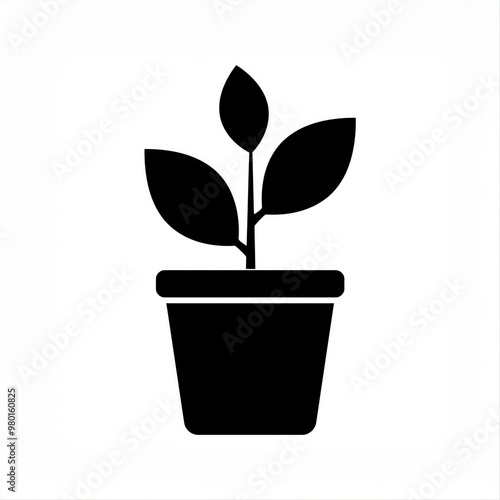 plant pot black icon isolated on white