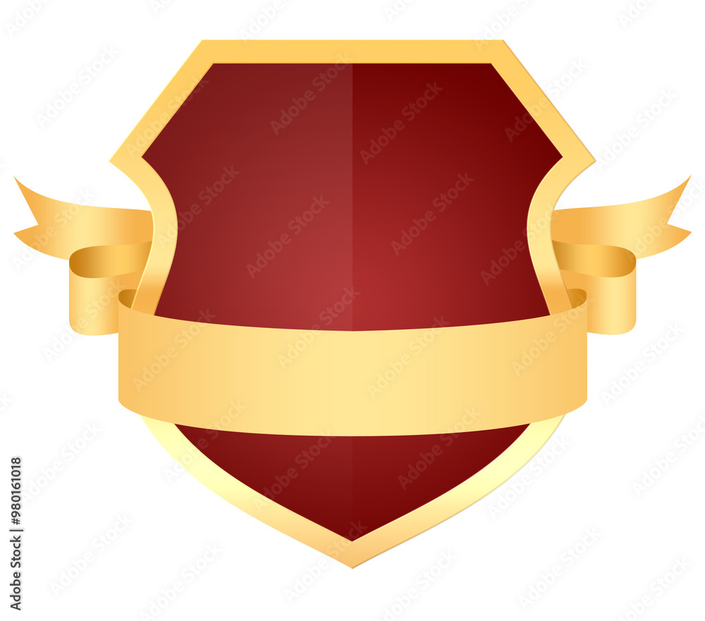 Red Gold Shield Emblem with Ribbon Red Gold Shield Emblem with Ribbon