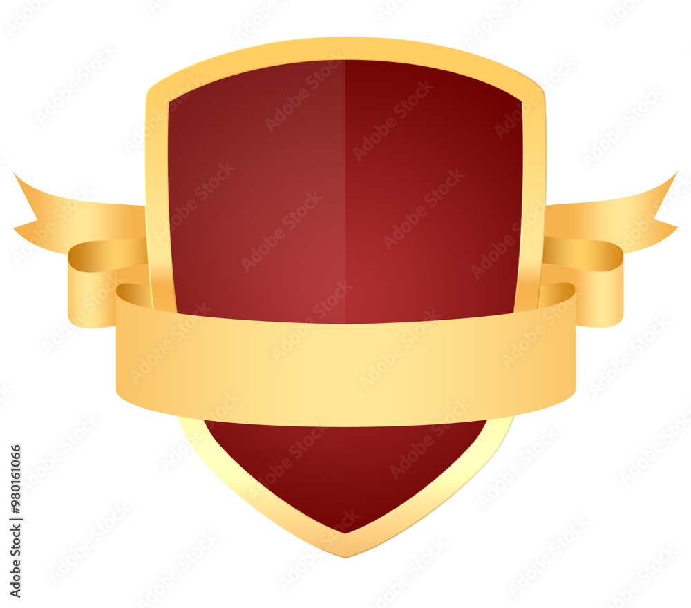 Red Gold Shield Emblem with Ribbon