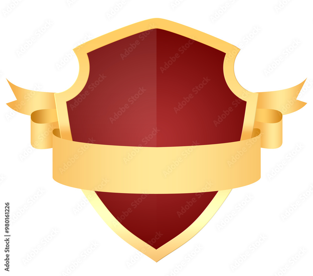 Red Gold Shield Emblem with Ribbon Red Gold Shield Emblem with Ribbon