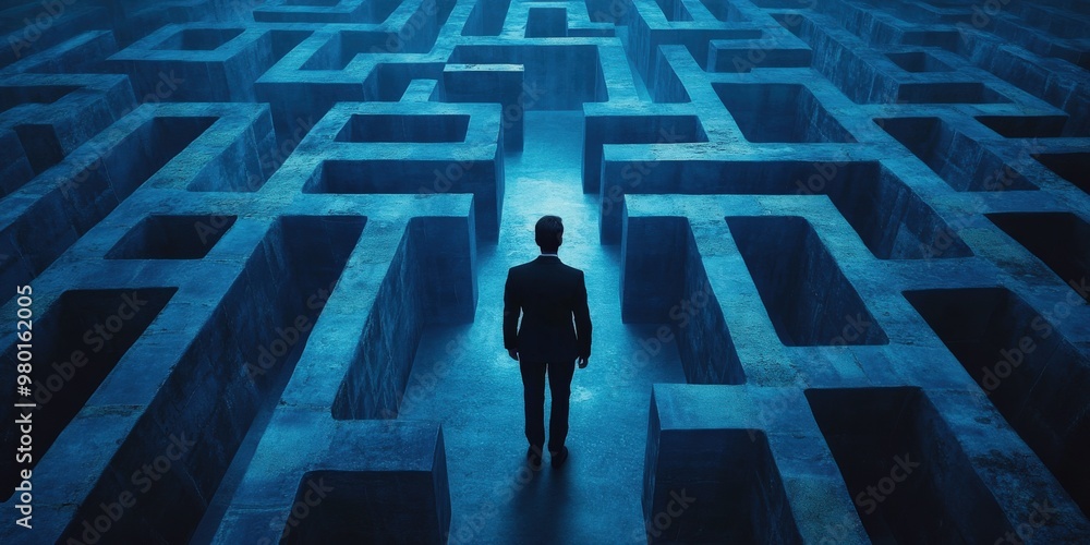 Person Navigating a Maze Towards Success Person Navigating a Maze Towards Success