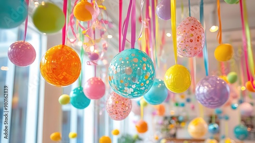 Wallpaper Mural Colorful hanging ornaments create a festive atmosphere in a bright, cheerful space perfect for celebrations. Torontodigital.ca