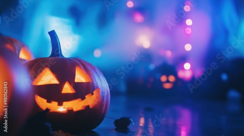 Festive Halloween Decor with Jack-o'-Lanterns and Spooky Props