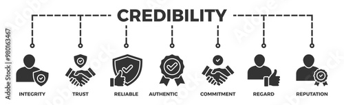Credibility banner web icon vector illustration concept with icon of integrity, trust, reliable, authentic, commitment, regard, and reputation