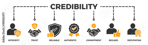 Credibility banner web icon vector illustration concept with icon of integrity, trust, reliable, authentic, commitment, regard, and reputation