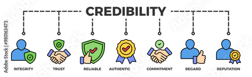 Credibility banner web icon vector illustration concept with icon of integrity, trust, reliable, authentic, commitment, regard, and reputation