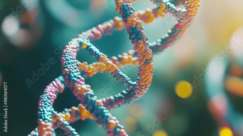 A Close-up View of a Colorful Double Helix DNA Strand