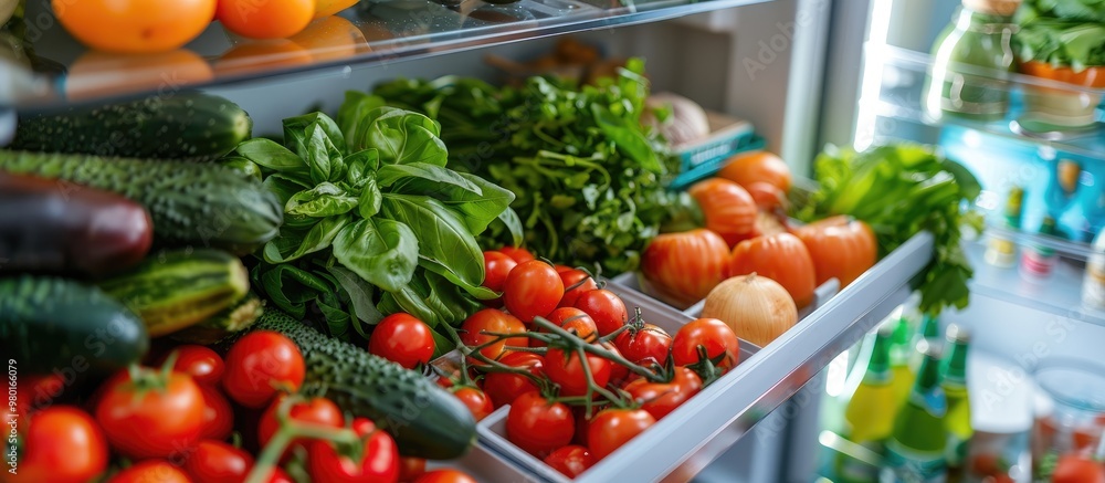 Open Fridge Drawer Filled With Fresh Vegetables Open Fridge Drawer Filled With Fresh Vegetables