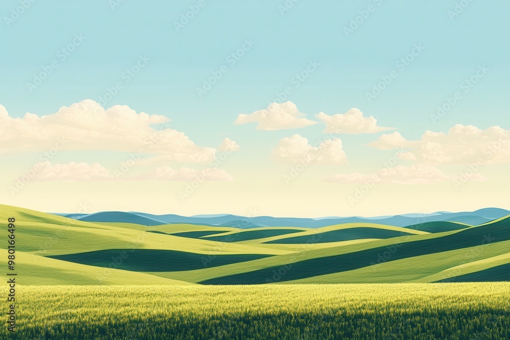 Fototapeta premium Rolling Green Hills Under a Clear Blue Sky