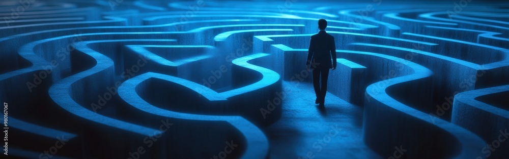 Person Navigating a Maze Towards Success Person Navigating a Maze Towards Success