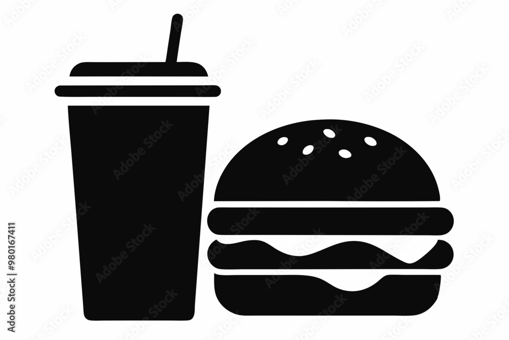 Fast Food icon vector, burger and drink silhouette
Fast Food icon vector, burger and drink silhouette