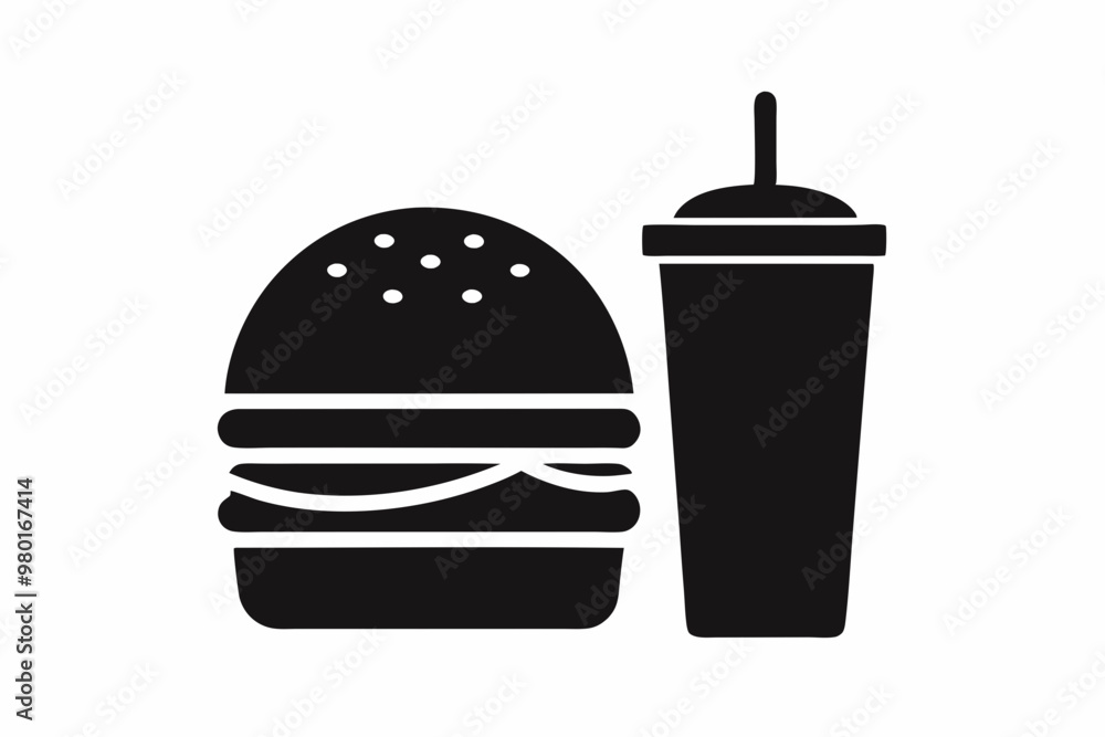 Fast Food icon vector, burger and drink silhouette
Fast Food icon vector, burger and drink silhouette