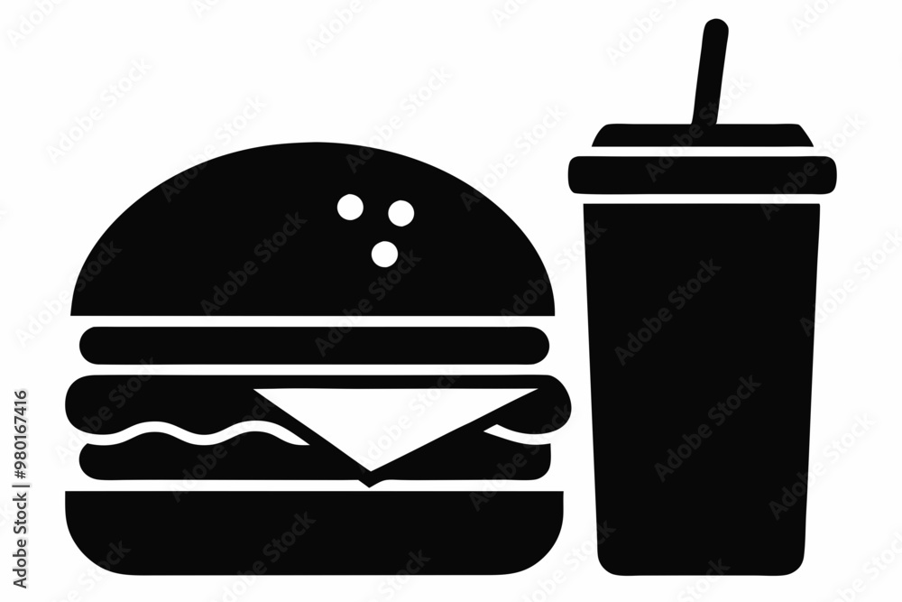 Fast Food icon vector, burger and drink silhouette
Fast Food icon vector, burger and drink silhouette