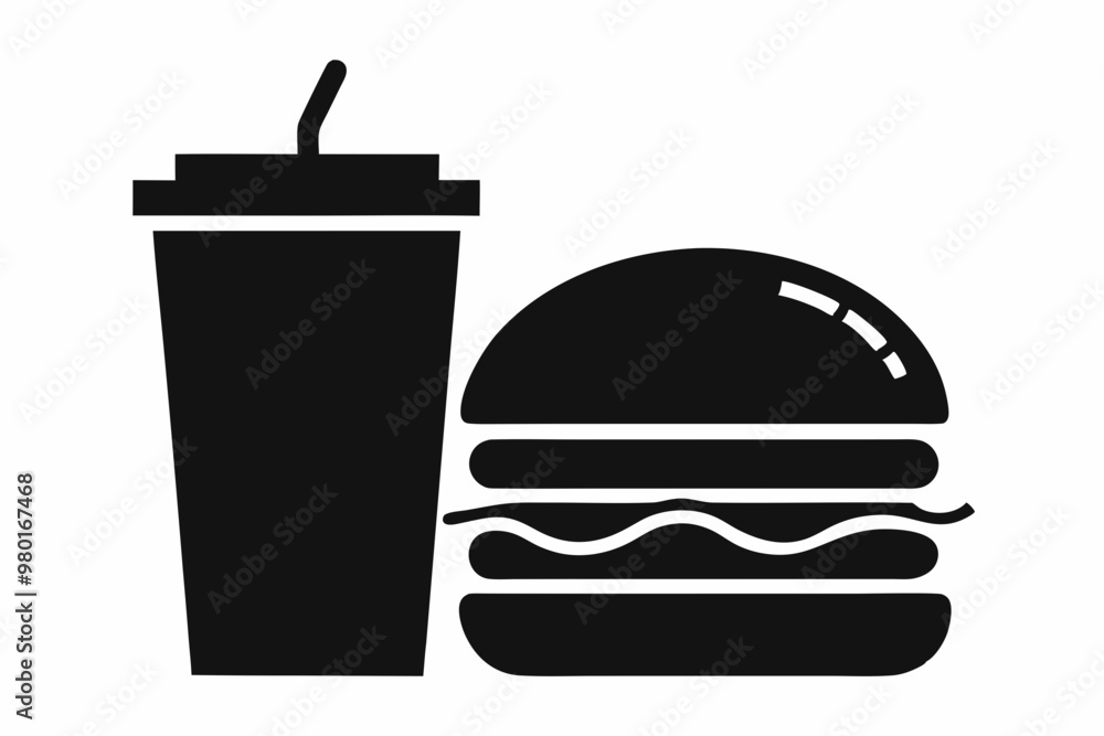 Fast Food icon vector, burger and drink silhouette
Fast Food icon vector, burger and drink silhouette