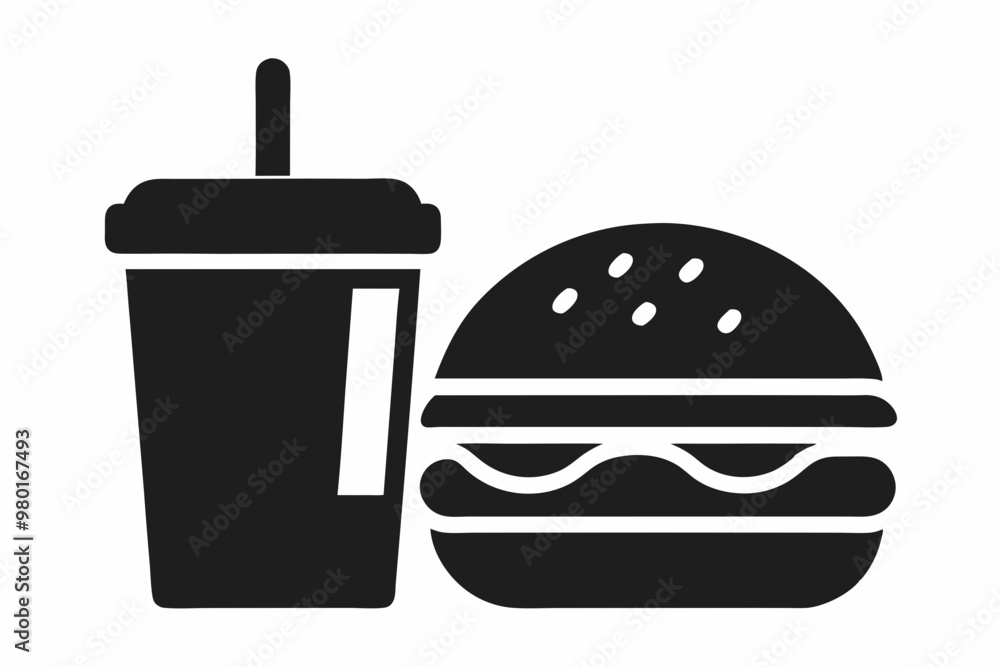 Burger and drink icon, hamburger and soda silhouette vector
Burger and drink icon, hamburger and soda silhouette vector
