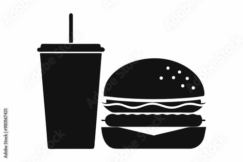 
Fast Food icon vector, burger and drink silhouette
