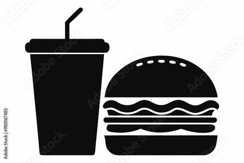 


Burger and drink icon, hamburger and soda silhouette vector
