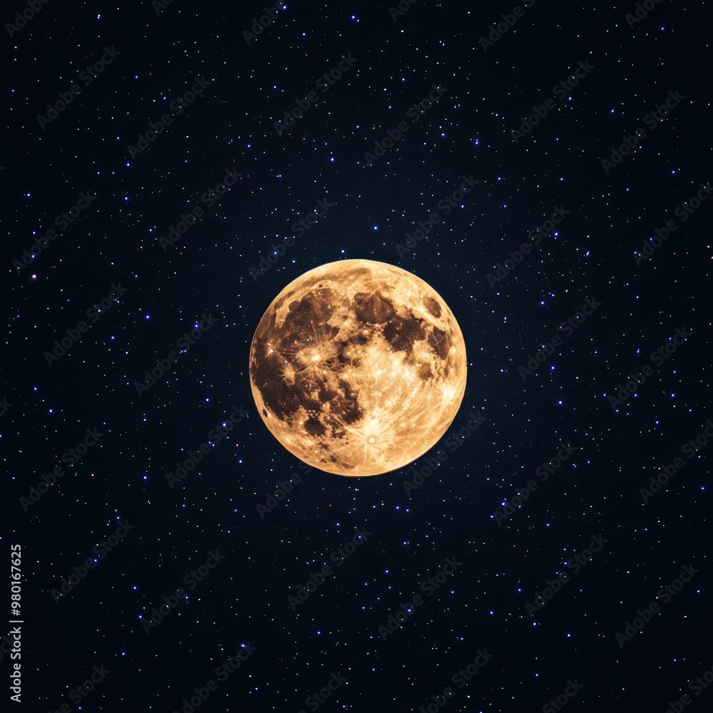 Starry Night Sky with Glowing Full Moon Center Stage Starry Night Sky with Glowing Full Moon Center Stage