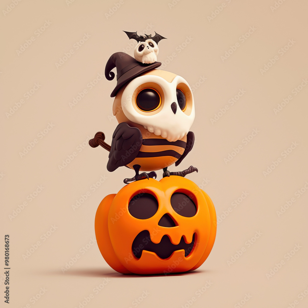 Cute Halloween owl with a witch hat sitting atop a pumpkin, perfect for festive decorations and seasonal celebrations. Cute Halloween owl with a witch hat sitting atop a pumpkin, perfect for festive decorations and seasonal celebrations.