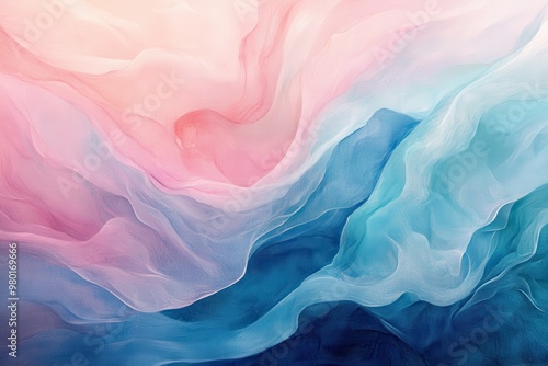 Abstract Watercolor Painting with Pink and Blue Swirls