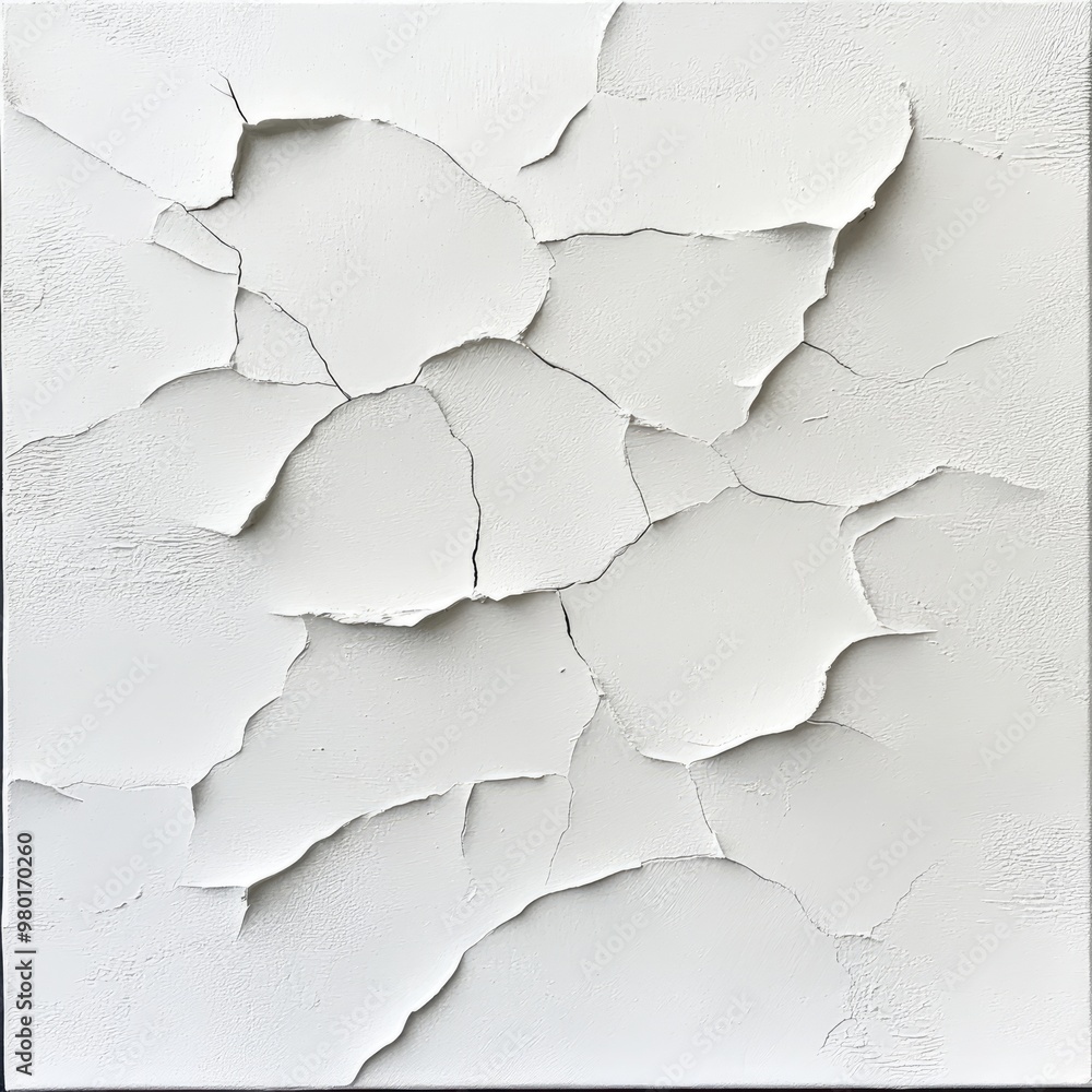 Textured white wall with cracks, showcasing a unique design and pattern for artistic inspiration or renovation concepts. Textured white wall with cracks, showcasing a unique design and pattern for artistic inspiration or renovation concepts.