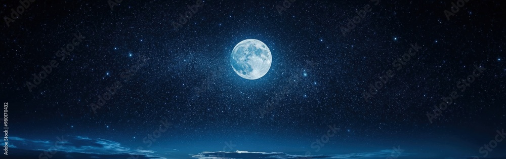 Starry Night Sky with Glowing Full Moon Center Stage Starry Night Sky with Glowing Full Moon Center Stage