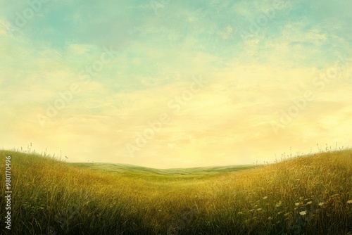 A Field of Grass Under a Cloudy Sky