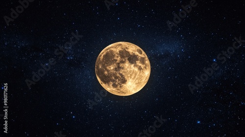 Starry Night Sky with Glowing Full Moon Center Stage