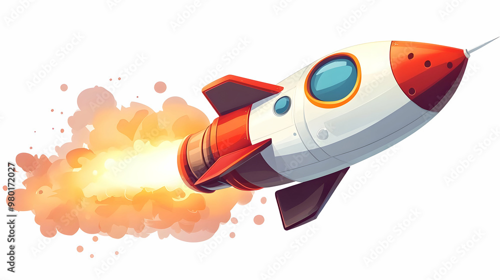 A colorful cartoon rocket launching into space, complete with flames and smoke, symbolizing adventure and exploration. A colorful cartoon rocket launching into space, complete with flames and smoke, symbolizing adventure and exploration.