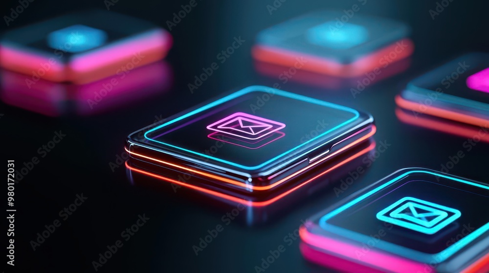Abstract wallet app glowing with transaction symbols, advertising modern financial solutions Abstract wallet app glowing with transaction symbols, advertising modern financial solutions