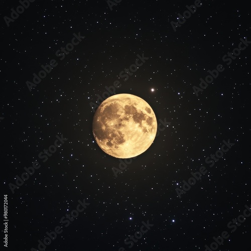 Starry Night Sky with Glowing Full Moon Center Stage