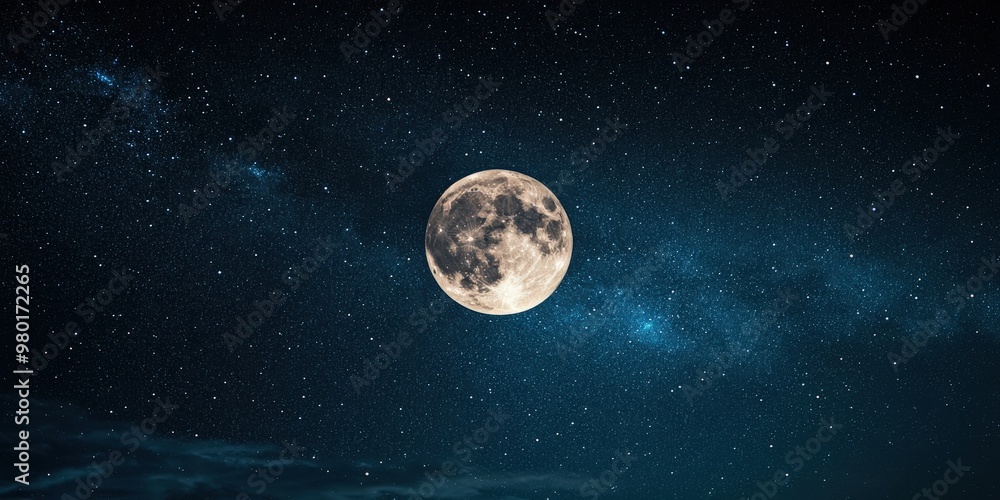 Fototapeta premium Starry Night Sky with Glowing Full Moon Center Stage