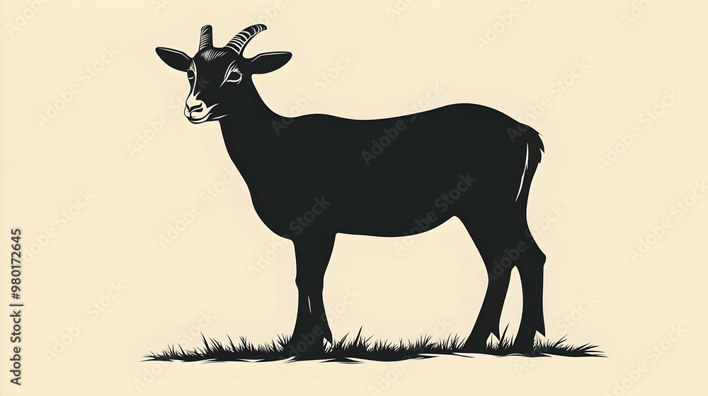 A silhouette of a goat standing on grass, representing farm life and nature, ideal for agricultural themes and animal illustrations. A silhouette of a goat standing on grass, representing farm life and nature, ideal for agricultural themes and animal illustrations.