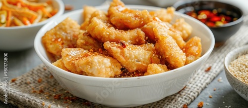 Pempek In A White Bowl Palembang Fish Cake Snack With Tapioca Flour Mixture Served With Sour And Fresh Brown Sugar Vinegar photo