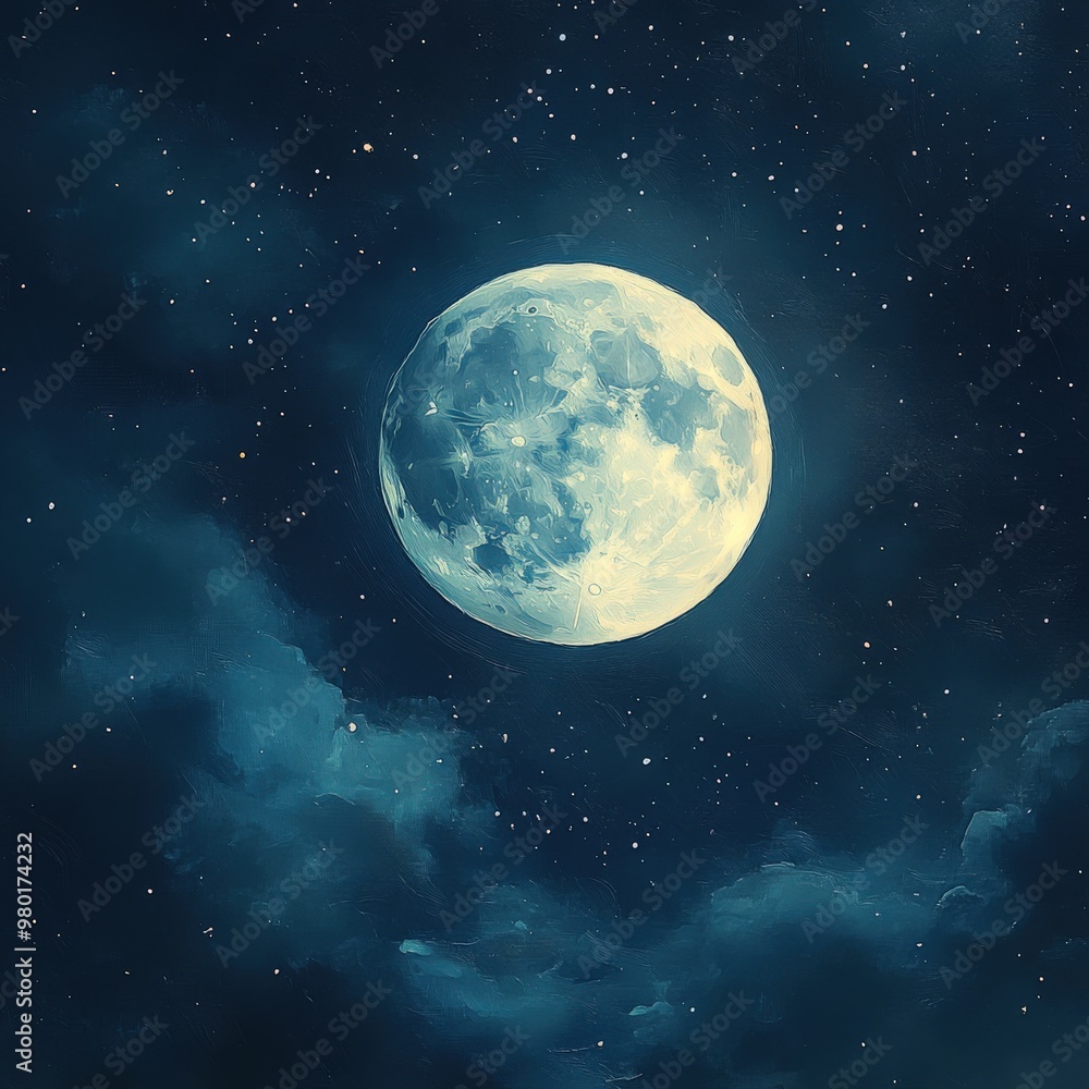 Obraz premium Starry Night Sky with Glowing Full Moon Center Stage