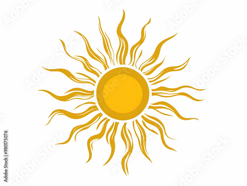 A vibrant yellow sun symbol with stylized rays, perfect for representing warmth, energy, and positivity in design.