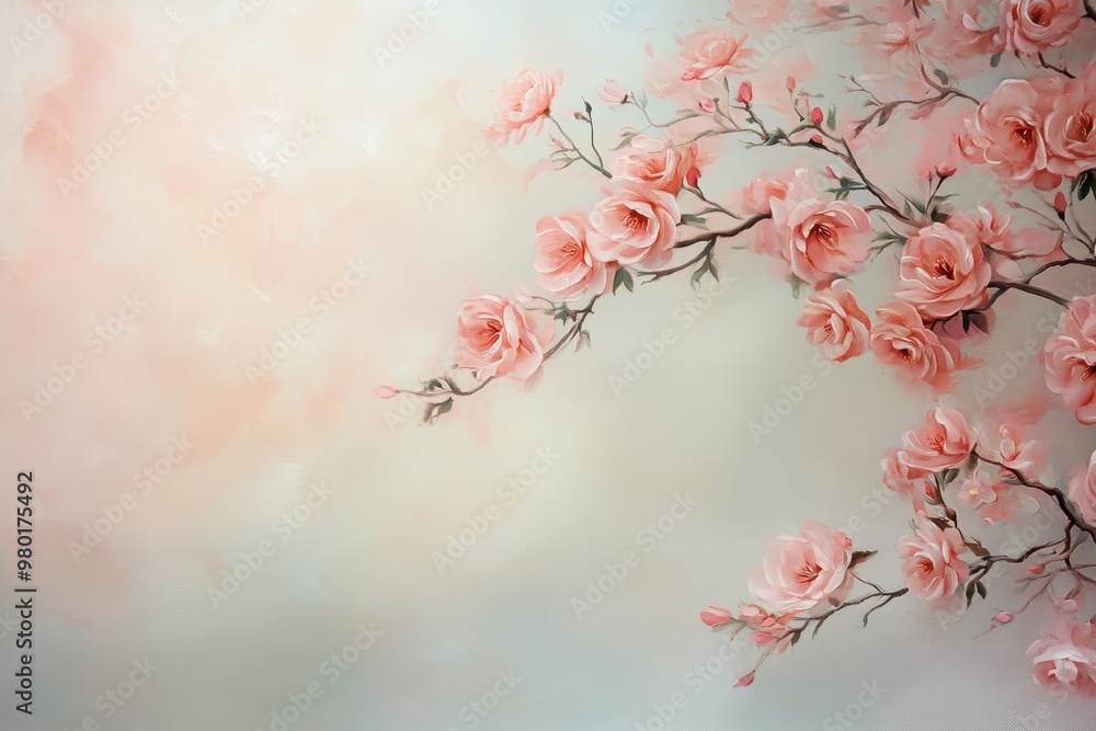 Pastel Pink Floral Branch Painting with a Light Background Pastel Pink Floral Branch Painting with a Light Background
