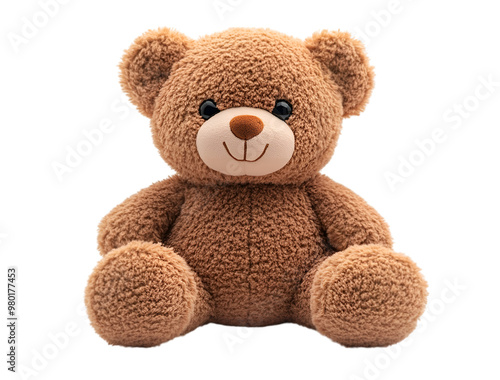 A brown teddy bear sits on a clean white background, showcasing its soft fur and charming expression.
