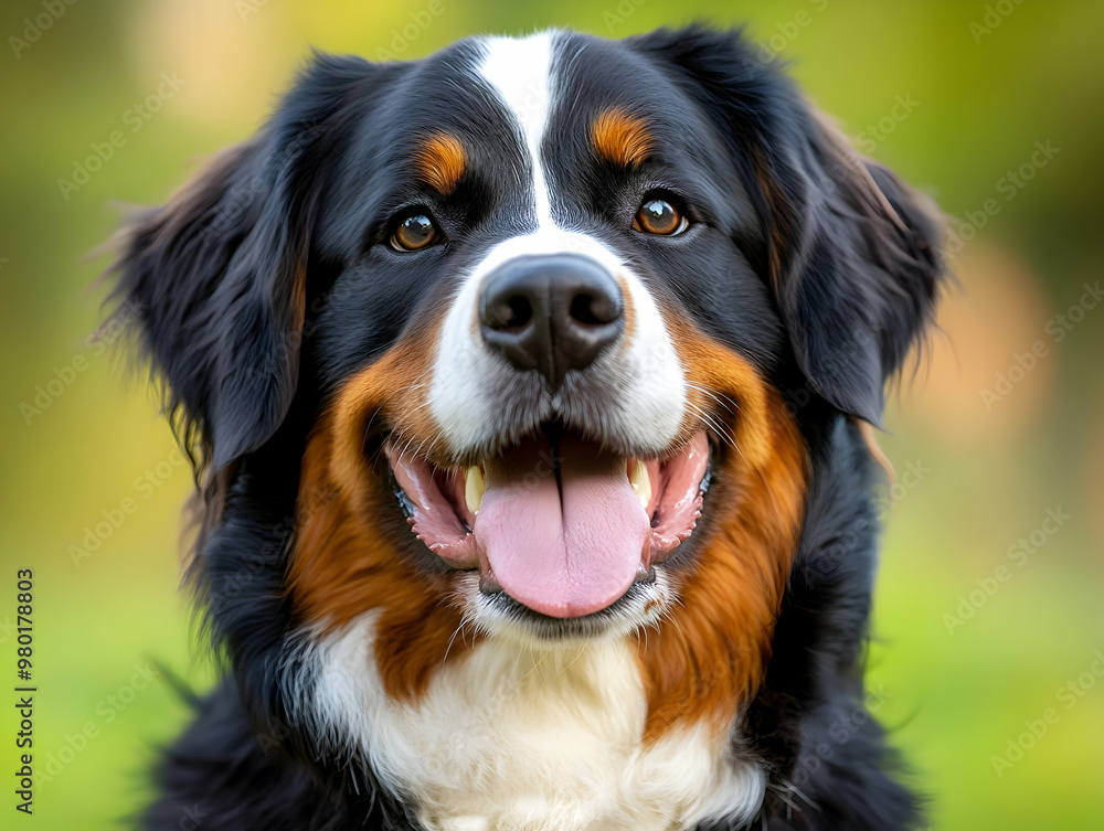 A happy Bernese Mountain Dog, showcasing a joyful expression in a natural outdoor setting, perfect for pet lovers and families. A happy Bernese Mountain Dog, showcasing a joyful expression in a natural outdoor setting, perfect for pet lovers and families.