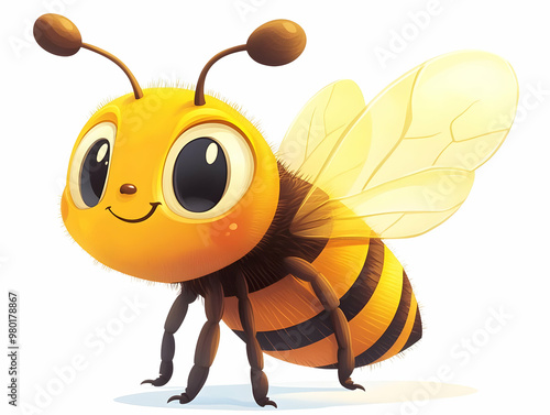 A cheerful cartoon bee with big eyes and vibrant wings, perfect for children's themes and nature illustrations.