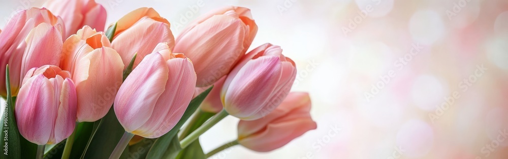 Soft Pastel Tulips with Gentle Pink and Peach Hues in Bokeh Background Soft Pastel Tulips with Gentle Pink and Peach Hues in Bokeh Background